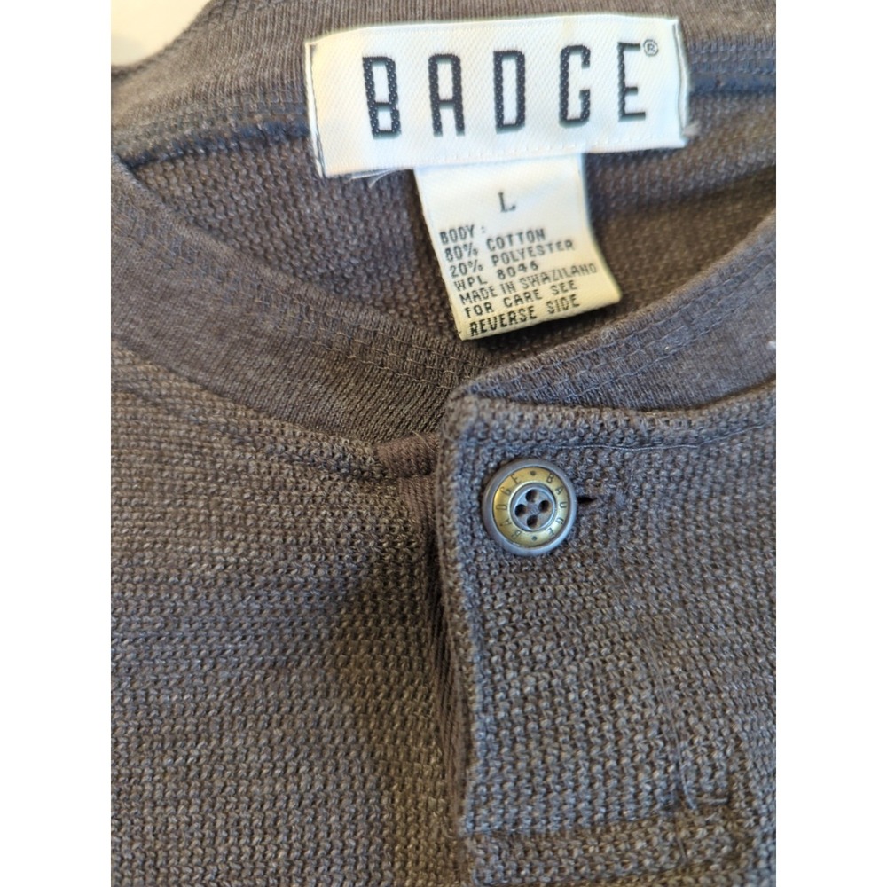 Thermal Henley Waffle Knit Top Men L Brown Made Switzerland BADGE Hiker Camper